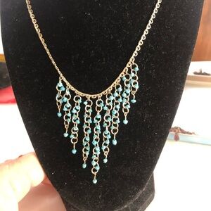 Elegant Blue Beaded Necklace - vintage this bib necklace is very pretty